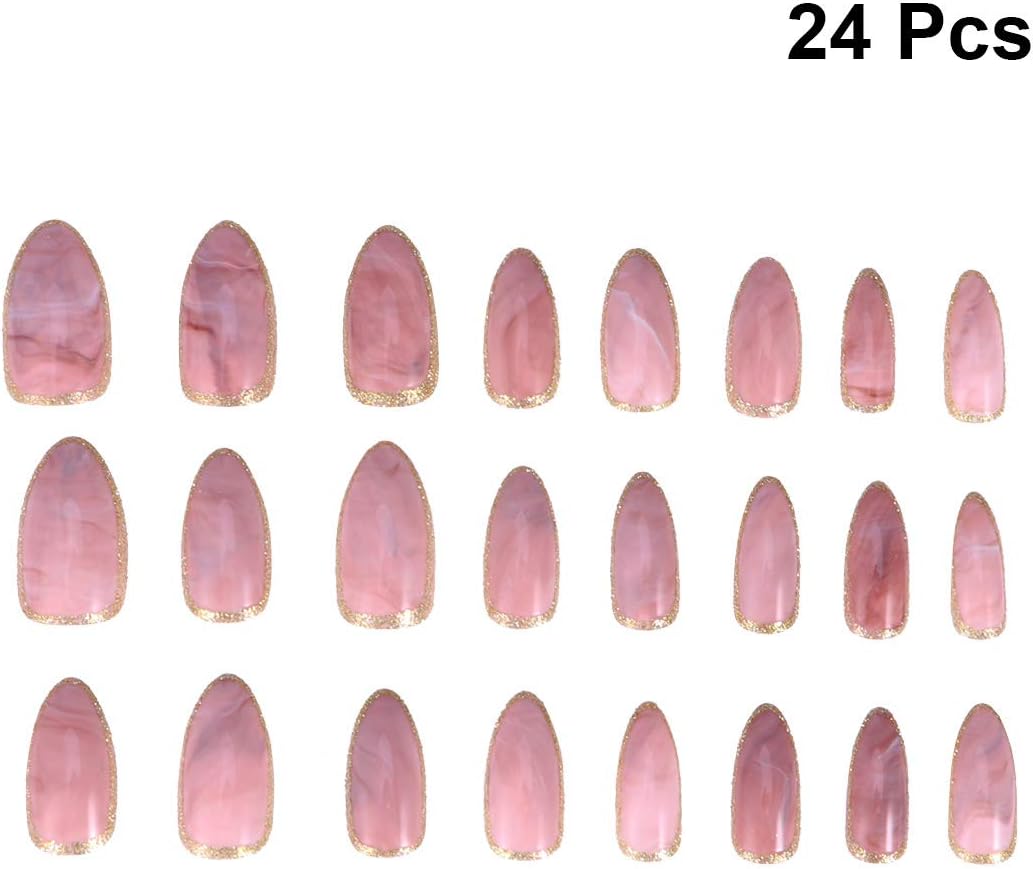 Frcolor 24pcs Pink False Nails Medium Length Full Cover Nails Acrylic Finger Nails Fake Pointed Nail Tips DIY Nail Art for Women Girls