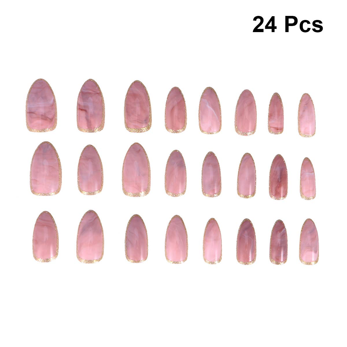 Frcolor 24pcs Pink False Nails Medium Length Full Cover Nails Acrylic Finger Nails Fake Pointed Nail Tips DIY Nail Art for Women Girls