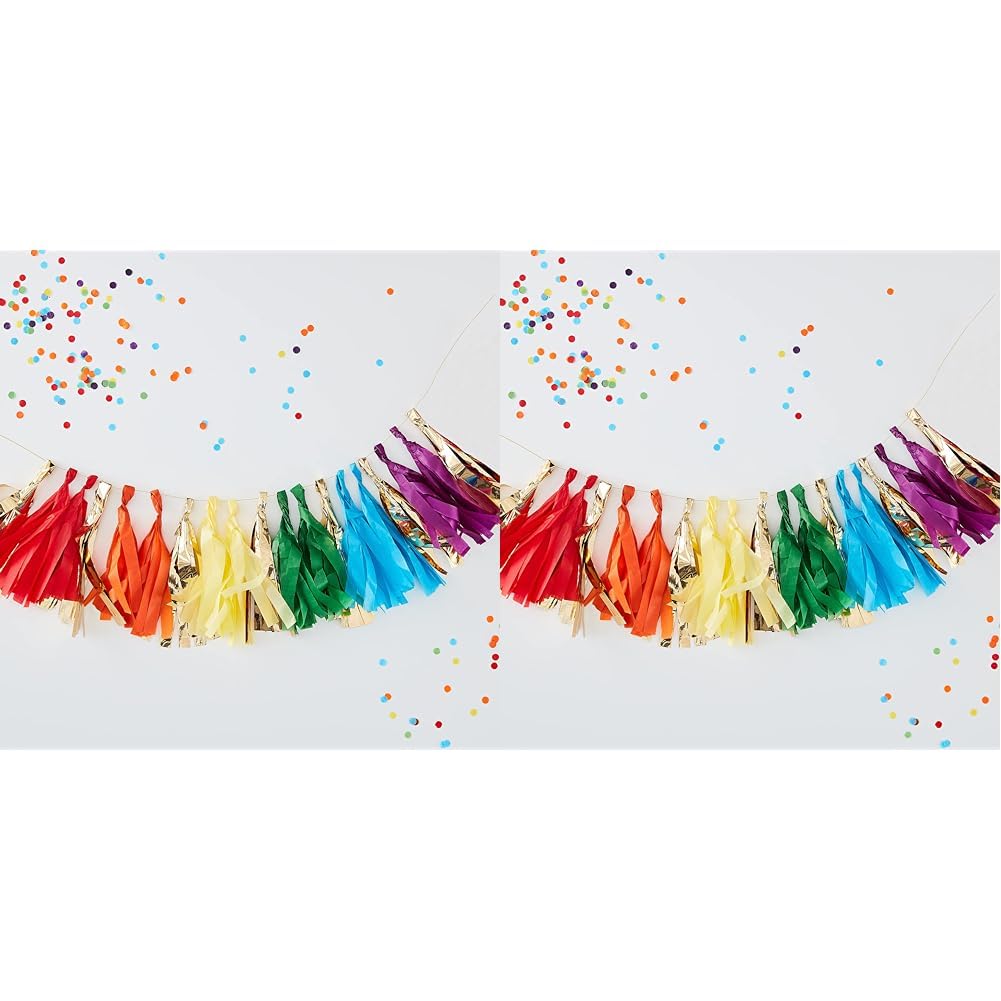 Ginger Ray Multi Coloured & Gold Tassel Garland Party Hanging Decoration Over The Rainbow,20 centimeters (Pack of 2)