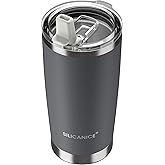 SILICANICE 20oz soft touch Vacuum Insulated Tumbler - Double Wall Stainless Steel Coffee Mug with Removable Flip Spout & Straw, BPA Free, Car Cup Holder Compatible - Gym/Office/Travel/Home- Gray