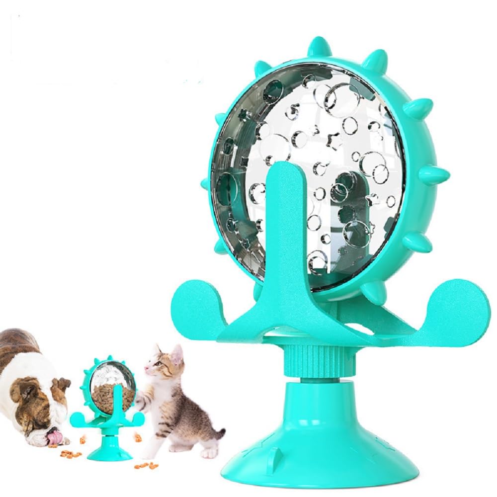 Yatoseen Interactive Cat & Dog Treat Dispenser - Windmill Turntable Teasing Puzzle Feeder Toy with Suction Cup