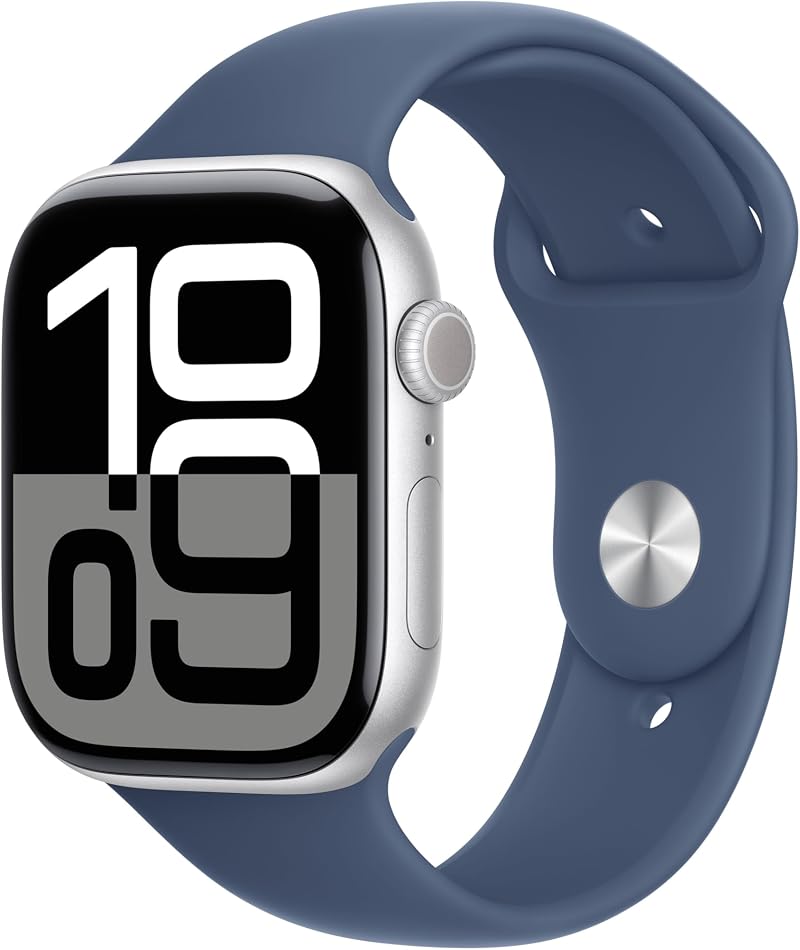Apple Watch Series 10 GPS 46mm Silver Aluminium Denim Sport Band S/M