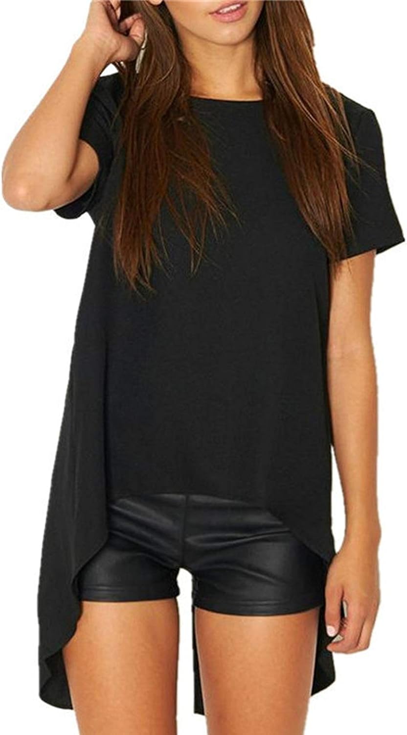 Women's Summer Blouses with Slit T Fashion Shirt Tops Blouse Hem Shirts