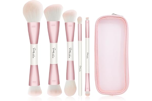 START MAKERS Makeup Brushes 5Pcs Dual Ended Pink Makeup Brush Set for Foundation Blush Bronzer Concealer Contour Powder Highl