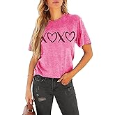 Shirts for Women XOXO Love Heart Buffalo Plaid Graphic T Shirts Loose Fit Letter Printed Short Sleeve Gifts for Her