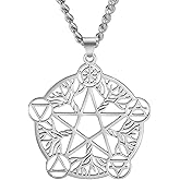 TEAMER Tree of Life Pentagram Necklace Stainless Steel Pentacle Pendant Wicca Pagan Jewelry for Women