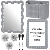 QAUYETM 8 PCS Gray Locker Accessories Kit for Girls with Magnetic Mirror Whiteboard Pen Holder Flower Magnets Cute Aesthetic Locker Decoration Set for School Dorm Office Organization