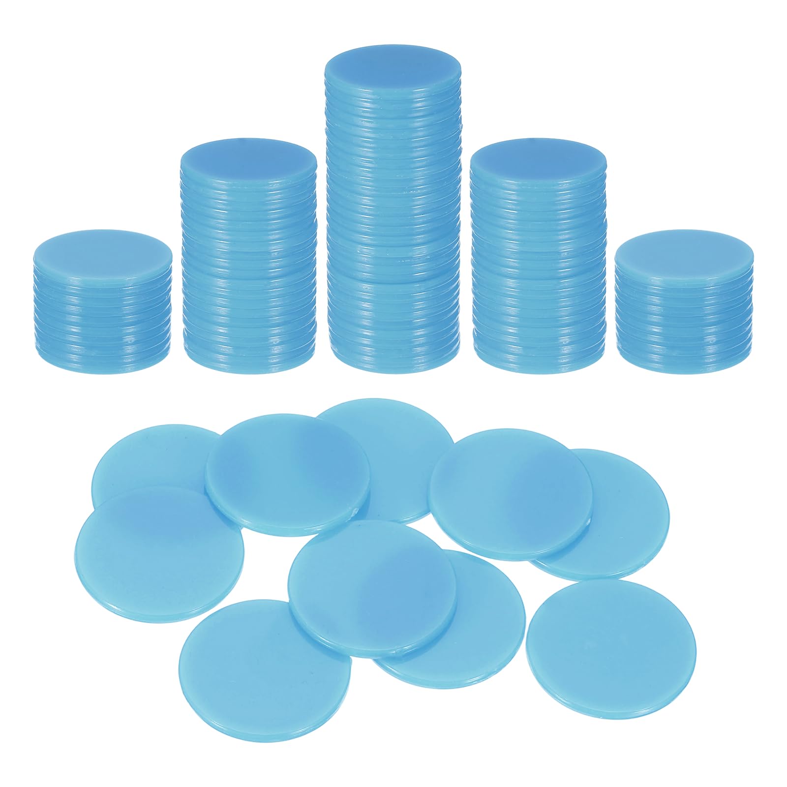 sourcing map 100Pcs 1 Inch Poker Chips, Plastic Bingo Chips Learning Counters Counting Counters Disks Markers Opaque Game Tokens for Game Play Math Counting, Blue, Flat