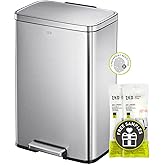EKO Madison Brushed Stainless 50 Liter/13.2 Gallon Step Trash Can with Inner Liner - Fingerprint Resistant Finish