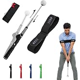 Retractable Golf Swing Trainer with Grip Trainer, Adjustable Swing Arm Band | Right-handed/Left-handed Grip Fix, Golf Swing Tempo &amp; Warm-up Stick, Portable Indoor&amp;Outdoor Golf Training Aids for Men Women