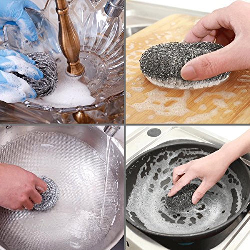 QY 6PCS Stainless Steel High Density Cleaning Sponges Metal Scrubber Scouring Pad Ball for Home Kitchen Pot Pan Dish Wash Cleaning - Thumbnail 5