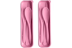 HMDZMR Pink Utensil set Travel Silverware with Case, 2 Sets Reusable Utensils Set with Case, Wheat Straw Utensils for Lunch Box Accessories, Camping Utensils for Work Lunch or Daily Use (Pink)