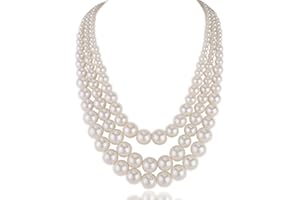 Kalse Multiple 3 4 5 Layer Simulated Pearl Strand Bib Pendant Long Necklace 17.3"-25"