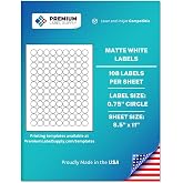 Premium Label Supply White Sticker Round Labels &ndash; 0.75" Circle &ndash; Laser/Inkjet Compatible &ndash; (108 per Sheet), 25 Sheets &ndash; 2,700 Total Adhesive Labels