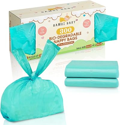 Bambi Baby 300pc Biodegradable Nappy Bags Eco Friendly Compostable