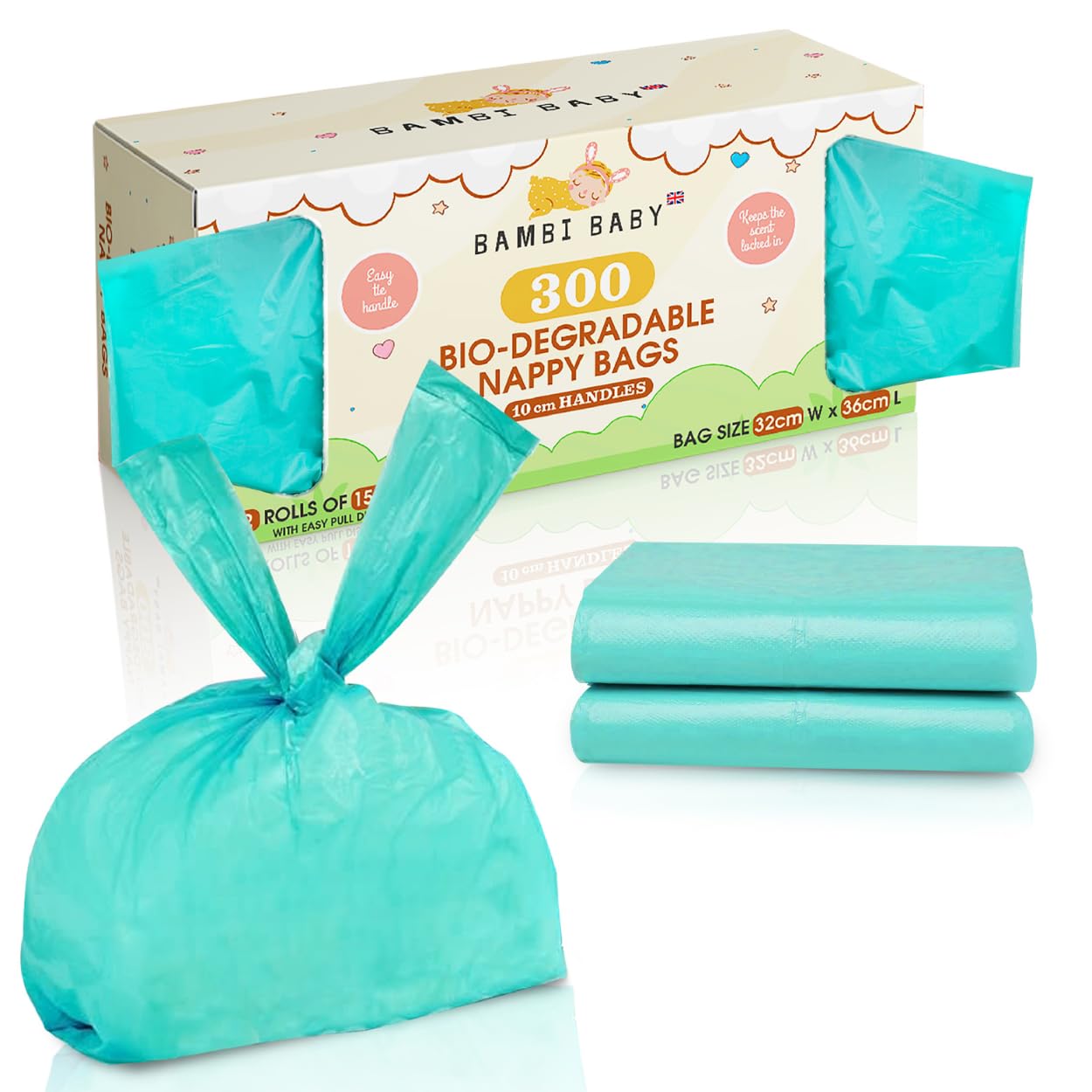 300pc Bambi Baby Nappy Bags Biodegradable - 100% Biodegradable Nappy Sacks Eco Friendly & Compostable, Baby Essentials For Newborn or Newborn Essentials