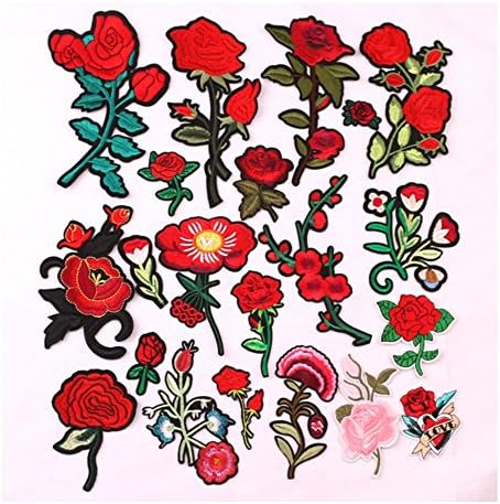 Super Stickers,UAYHQ Assorted Rose Embroidered Flower Patches Sew iron on Floral Applique Motif (free-Rose)
