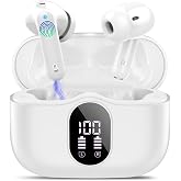True Wireless Earbuds Bluetooth Headphones HiFi Stereo Ear Buds,Matte White | LED Display 36H Bluetooth EarBuds with Noise Cancelling Mic, IP7 Waterproof in Ear Earphones for Laptop/Phones/Gym/Work