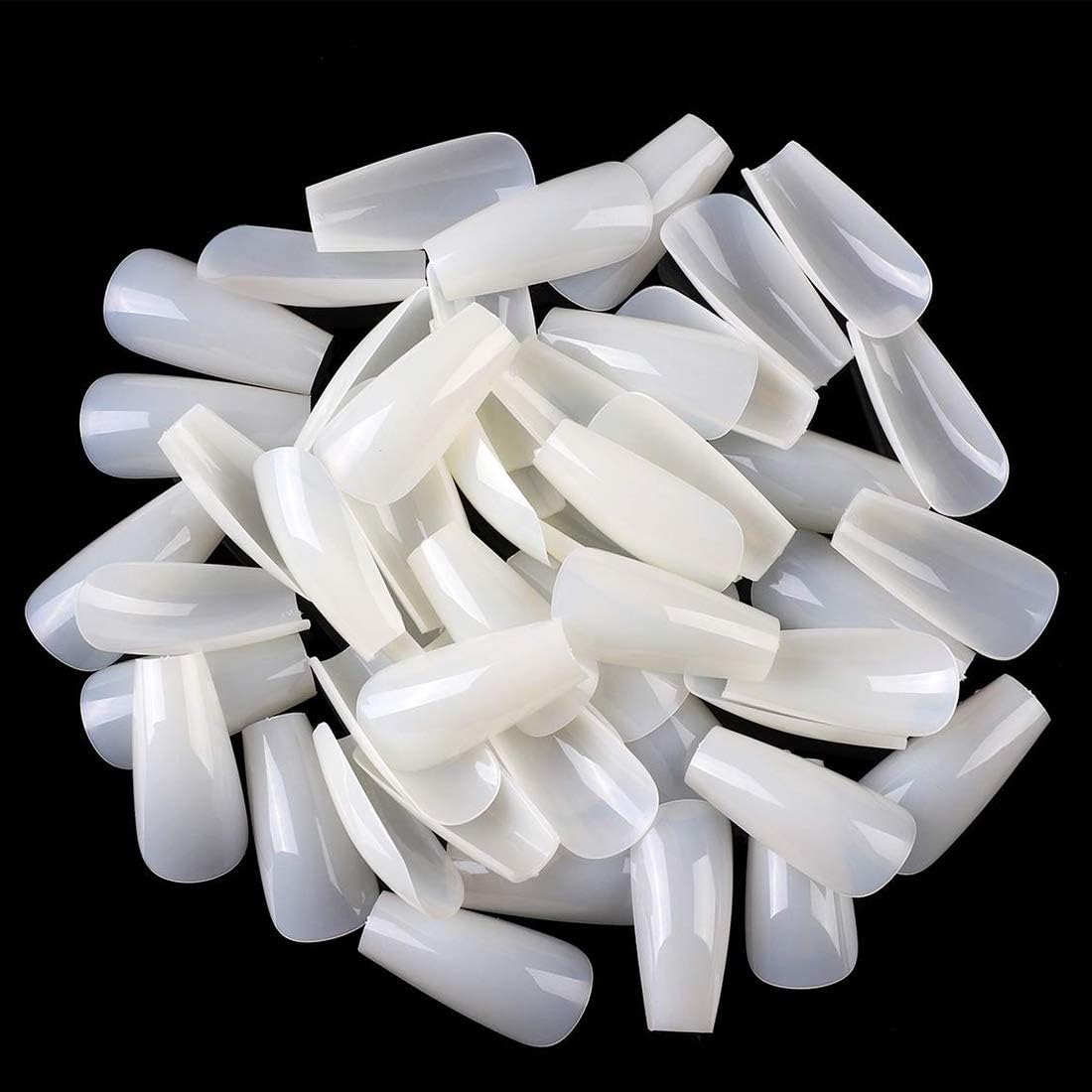600PCS Ballerina Fake Nails Coffin Artificial Nails Medium Size Acrylic Nails for Nail Art Decal Full Cover Nail Tips 10 Size Natural Fake Nails