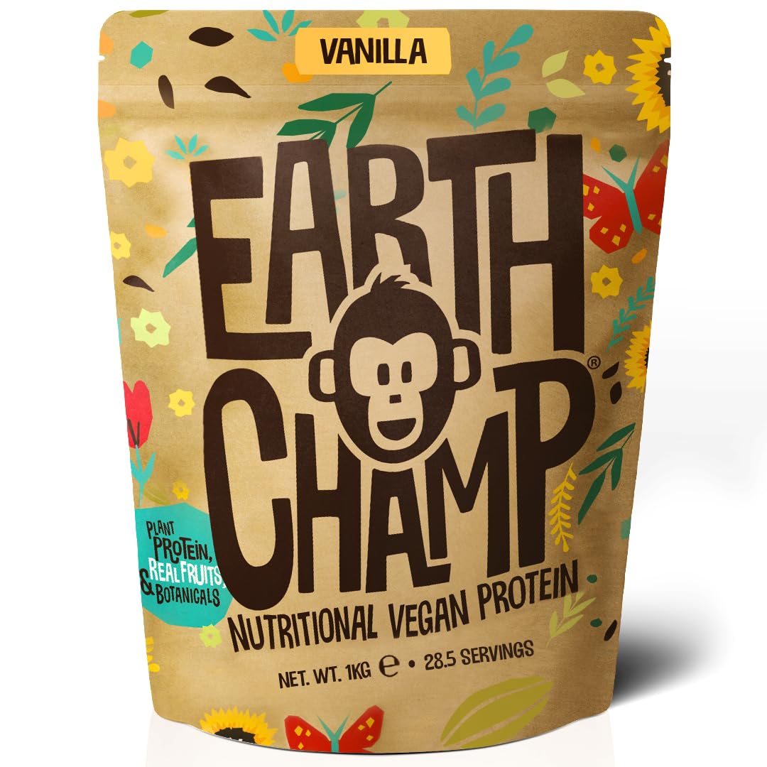 Vegan Protein Powder (1kg) - 28 Servings - EarthChamp by Wyldsson - Plant Based Vanilla Protein Powder Shake, Dairy Free, Gluten Free, Lactose Free Protien Shake (Vanilla)