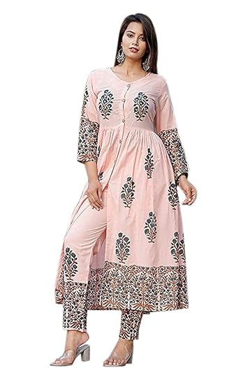 Women's Cotton Printed Anarkali Kurta with Plazzo
