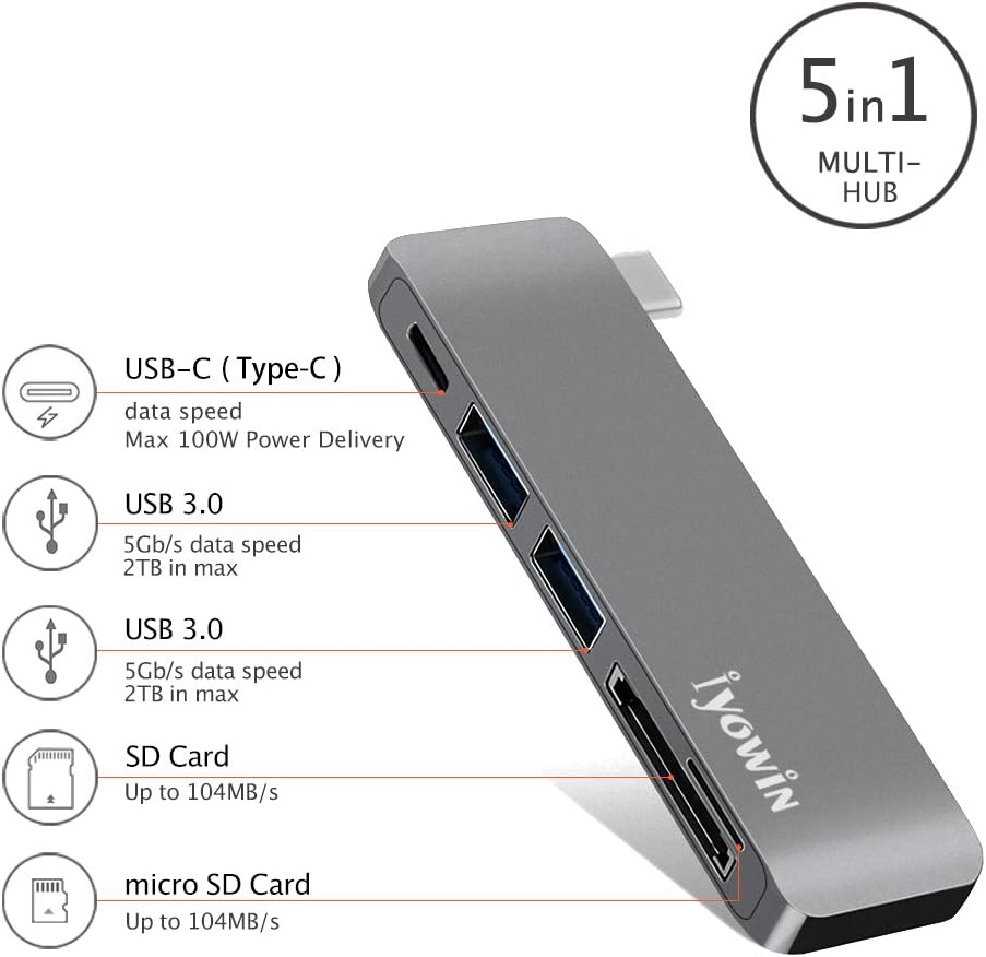 Iyowin Aluminio Thunderbolt 3 USB Tipo-C Adaptador Dongle para ...