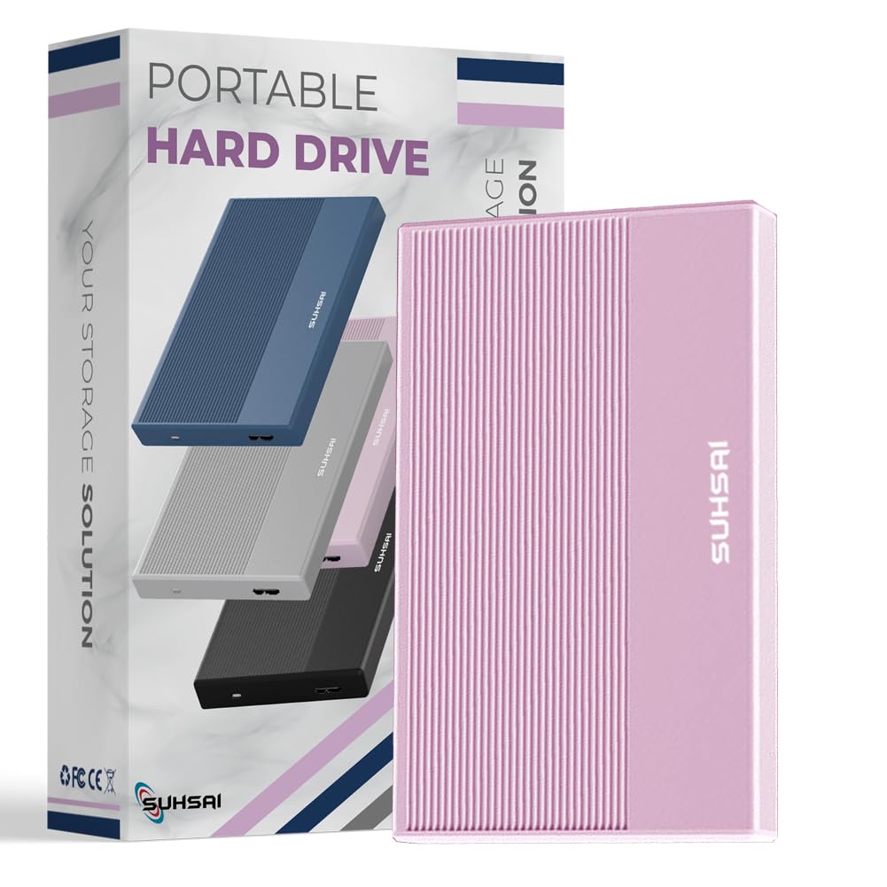 SUHSAI external hard drive 500GB Backup Data Storage HDD - 2.5" Memory Expansion Portable Hard Drive USB 3.0 Ultra Slim hard drive Compatible with Mac, Desktop, PC, PS4, PS5 (Rose Pink)