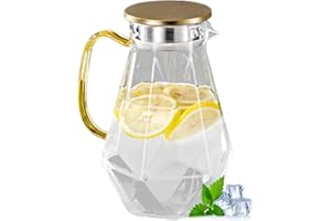 Glass Water Pitcher - Heat Resistant 1.5L Juice, Container with Lid 1.5L Borosilicate Glass for Home Kitchen Bar Party Outdoo