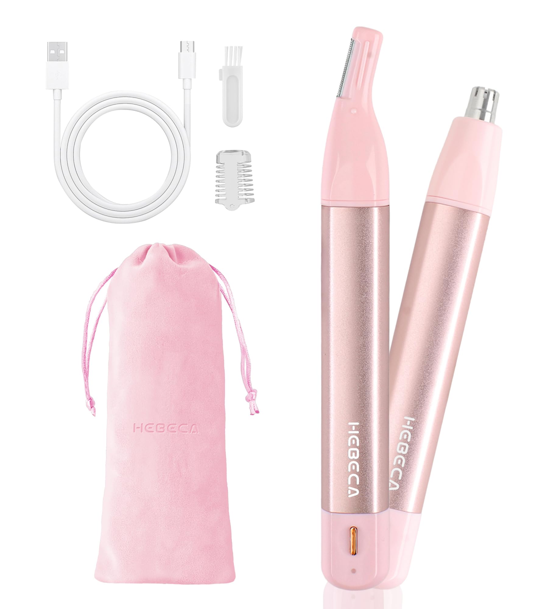 HEBECA Nose Hair Trimmer for Women - 2 in 1 Eyebrow Razor Nose Trimmer Ladies- Painless Electric Face Razors for Women Rechargeable Waterproof Portable (Pink) — image 1
