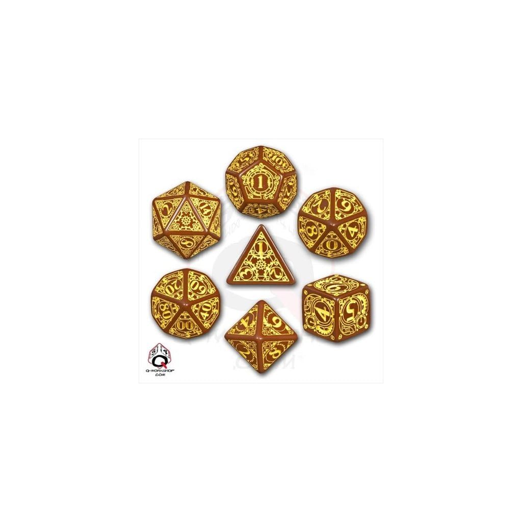 Q SSTE32 Steampunk Dice Brown Yellow Dice Set 7 » Steampunk 