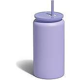 UIRZOTN 16oz Glass Cups With Lids and Straws, Stainless Steel Beer and Iced Coffee Cup, Smoothie Drinking Cup, Purple (Textured Matte Finish, Not Sublimatable)