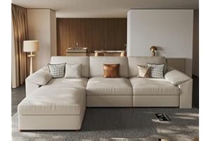 EASE MOOSE Leather Sectional Couch, Oversized Modular Sectional Sofas, Wide Deep Seat Modular Couch, Scratch Resistant Faux Leather Material, L Shaped Sofa for Big Spaces, Beige