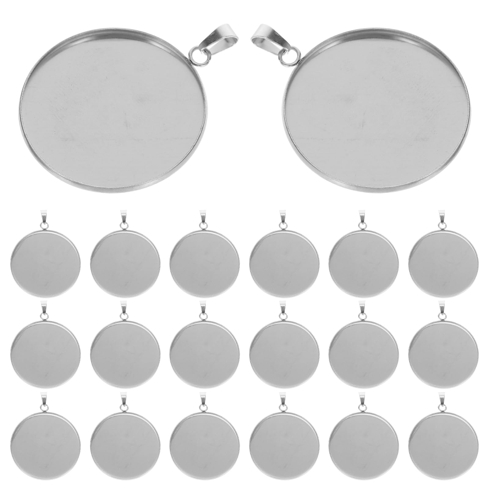 Milisten 20pcs Pendant Trays Kit Round Bezel Blanks Trays Pendant Cabochon Settings for DIY Crafting Photo Jewelry Making Silver 30mm