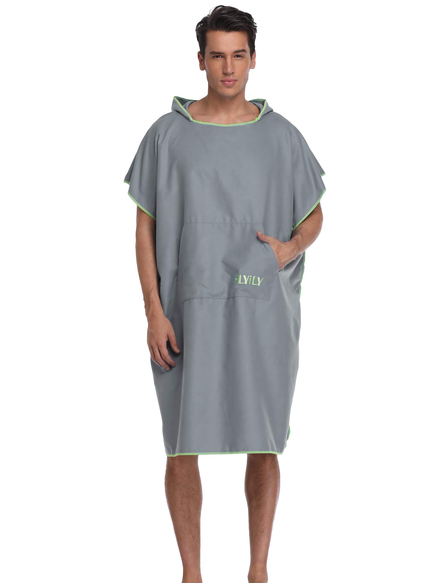 FLYILY Changing Towel Poncho Hooded light weight Microfiber surf wetsuit changing with pocket, Adults/Kids beach swimming changing towel (Grey, Large(Fit for Adult))