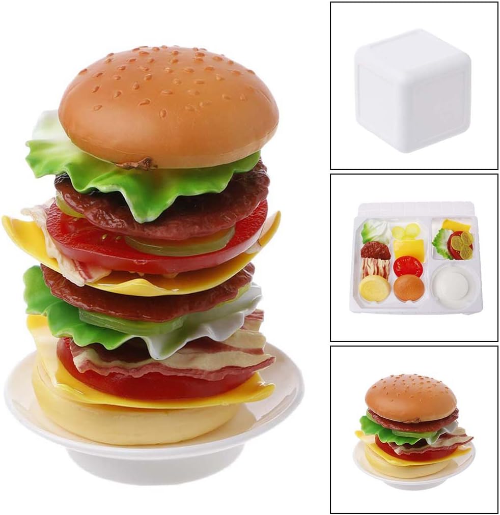 CHONE Educational Balance Board Cheese Burger Game with 14 Stacking Hamberger Pieces & 1X Dish, Dice, Sticker for 2-4 Players for Kids & Toddlers Ages 3+
