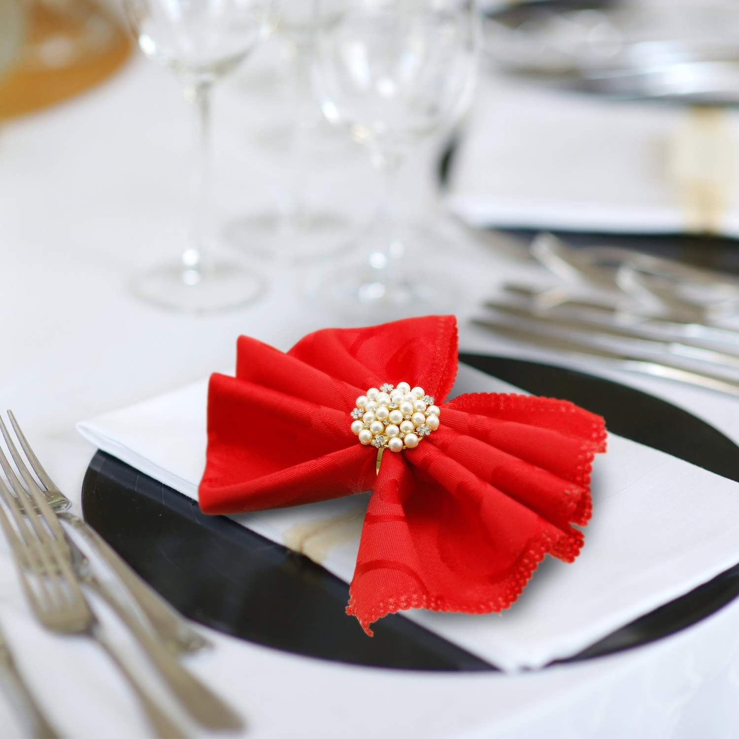 Pearls Napkin Rings Set of 12 Pearls Round Flower Napkin Buckles Rhinestone Napkin Holders for Wedding Banquet Home Party Kitchen Decorations Dining Table Linen Accessories (Gold): Home & Kitchen