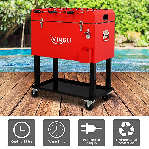 VINGLI 68 Quart Rolling Ice Chest on Wheels with Foosball Table Top