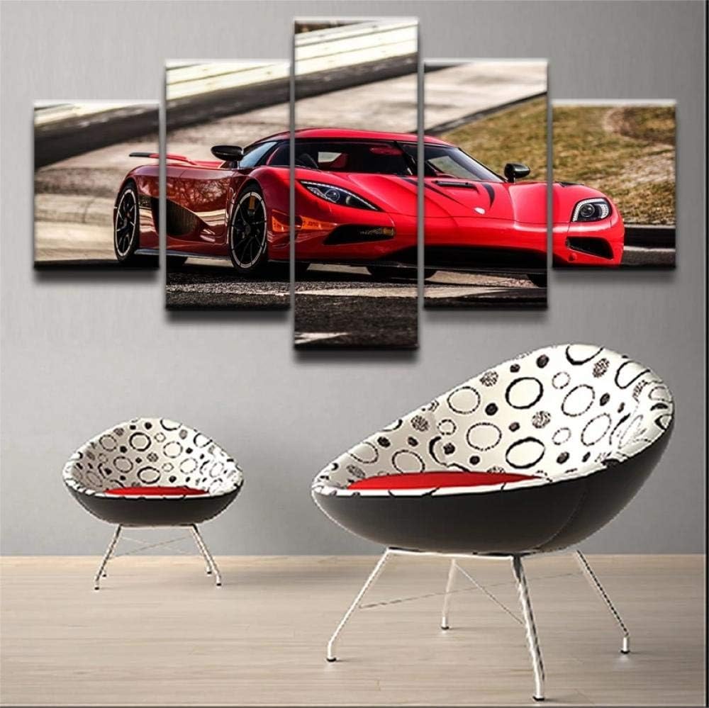 baixiangguo Red Car Sportwall Art 5 Pieces of Wall Art, Canvas Art