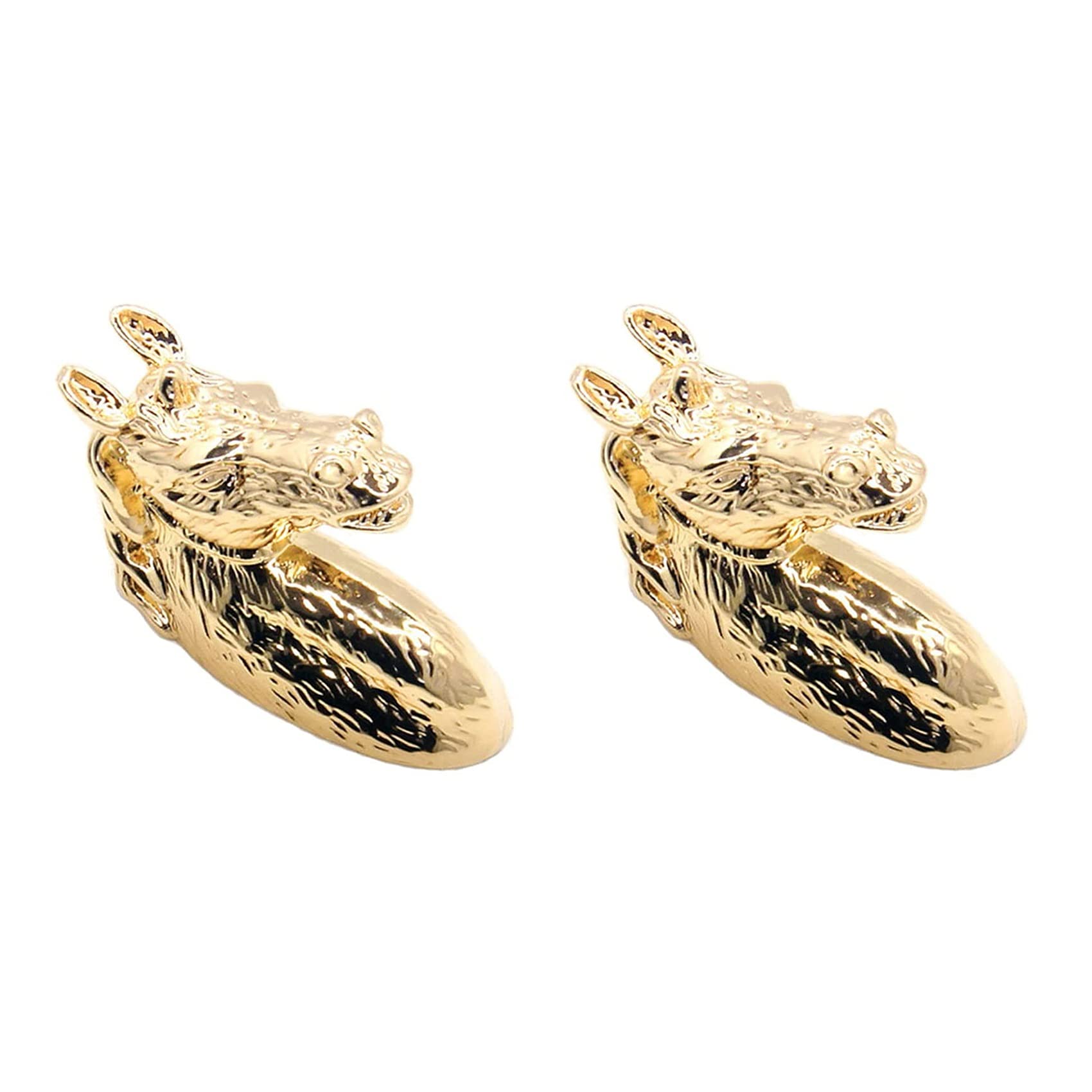 FTEYJEUIOTY 2PCS Antique Door Handles Animal Handle Horse Head Zinc Alloy Cabinet Handle Knob with Screws (Golden)