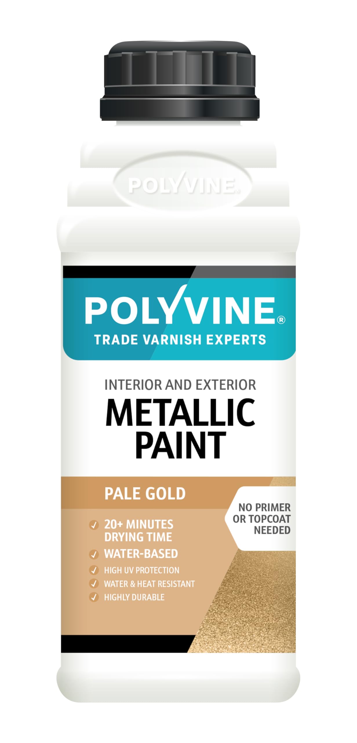 Polyvine Metallic Paint – Acrylic Metallic Heat Resistant Paint No Primer or Topcoat Needed - Water & UV Resistant Decorative Paint for Ceramics, Furniture, Ornaments, Interior Walls, Metalwork & More