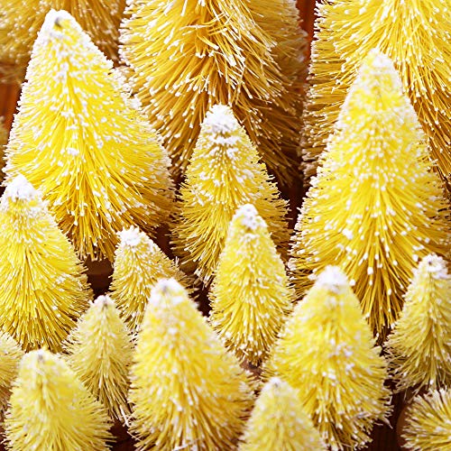LoveInUSA 34Pcs Mini Sisal Snow Frost Trees, Bottle Brush Trees 5 Sizes Christmas DIY Decoration Home Table Top Decoration Diorama Tree Models Gold