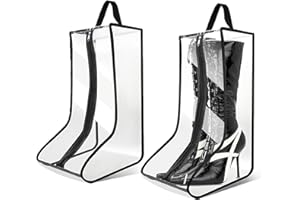 CiBiZi 2Pack Black Tall Boot Bags Organizer for Travel Waterproof Cowboy Boots Bags for Storage Portable Shoe Travel Bags for Women Men Hangable Ski Boot Bags Dust-free Shoe Bags(Clear Large)