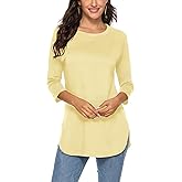 Newchoice Womens 3/4 Length Sleeve Tops Casual Round Neck Basic Tunic Shirts Loose Fit