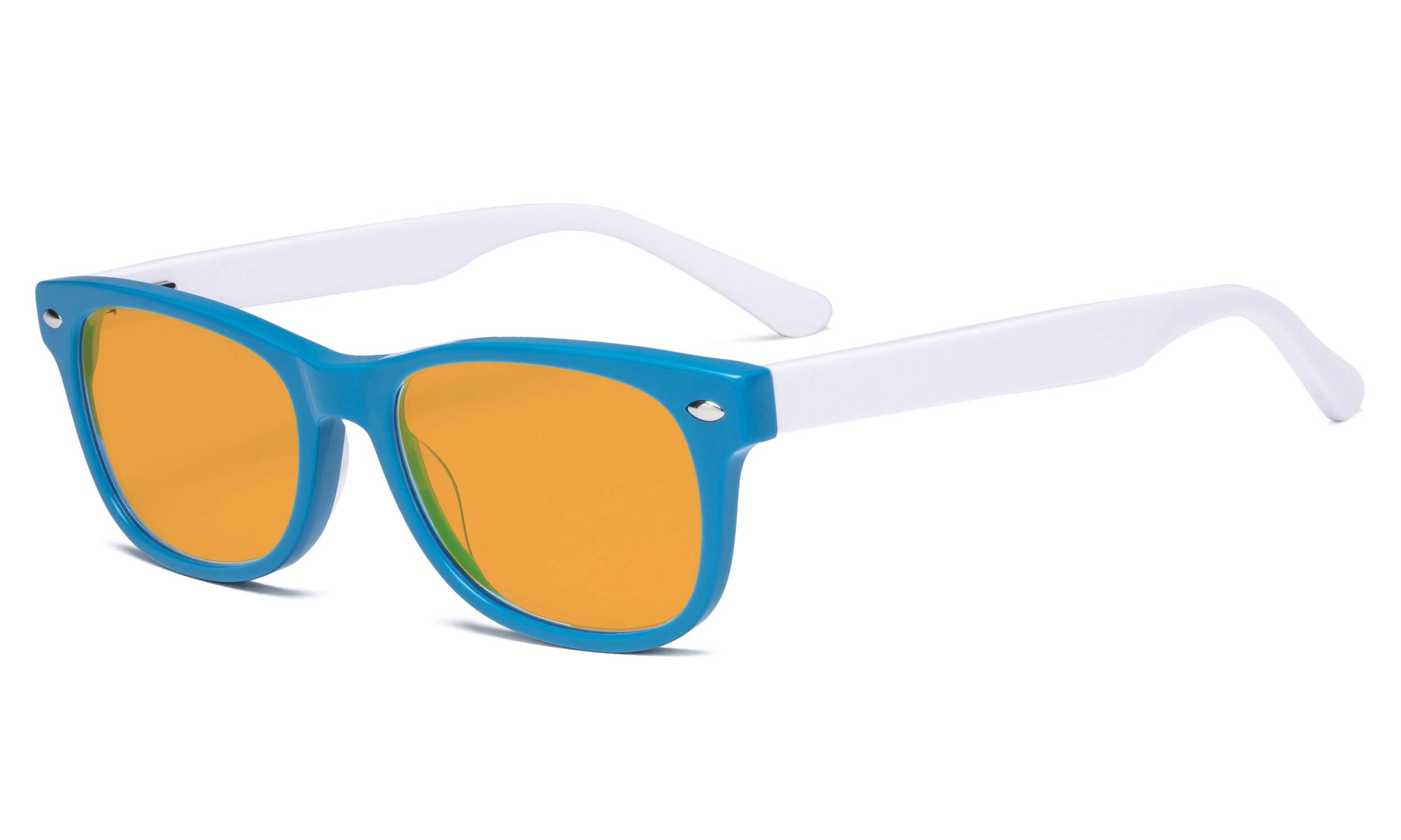 Eyekepper Computer Gaming Glasses for Kids - Blue Light Blocking with Orange Tinted Filter Lens - Boys Girls Anti Glare Digital Glasses for Reading Screen - Blue Frame/White Arm