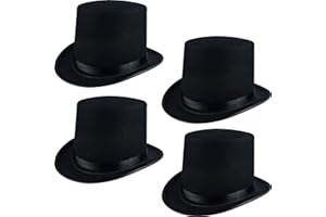 SGBETTER 4 Pack Black Top Hat Felt Tuxedo Costume Coachman Magician Hat for Halloween Party Dress Up Circus Accessories