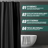 URAQT Shower Curtain PEVA 180x180cm Anti Mould Black 12 Hooks view 4