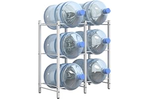 mocomax 5 Gallon Water Jug Rack, Detachable Water Bottle Holder for 6 Bottles, 3 Tier Heavy Duty Water Cooler Jug Rack, Water Bottle Organizer Storage Rack for Kitchen, Office, Living Room, White