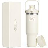 32 oz Stainless Steel Tumbler with Handle and Straw, Vacuum Insulated Water Bottle with 2-in-1 Lid (Chug/Straw) and Silicone Boot,Keeps Drinks Hot and Cold