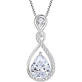 FATACI Women Pendant Necklace,925 Sterling Silver Infinity Teardrop Birthstone Necklace with 5A Cubic Zirconia for Her Mom Mother Wife Jewelry Gifts