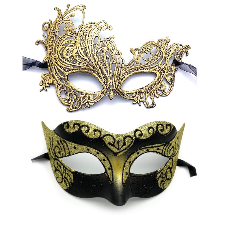 HAJXXMM Men Women Venetian Mask, Masquerade Mask for Couple,Venetian Costumes Lace Eye mask Party Prom Ball Mardi Gras for Party, Carnival